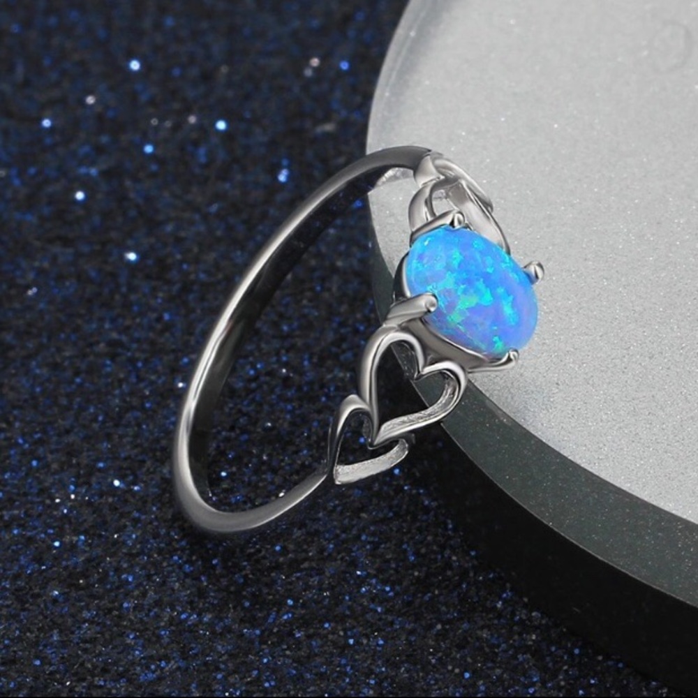 SOLD OUT — 925 Silver Blue Opal and Hearts Ring - Picture 4 of 8